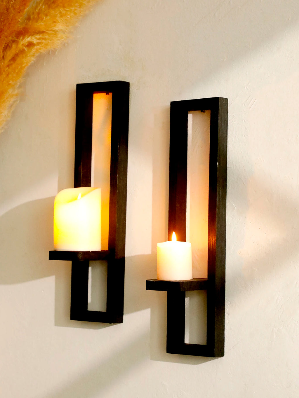 Black Wooden Wall Mounted Candle Holders Rustic Display Stands Decorative Sconces Shelves for Living Room, Bedroom & Home Decor