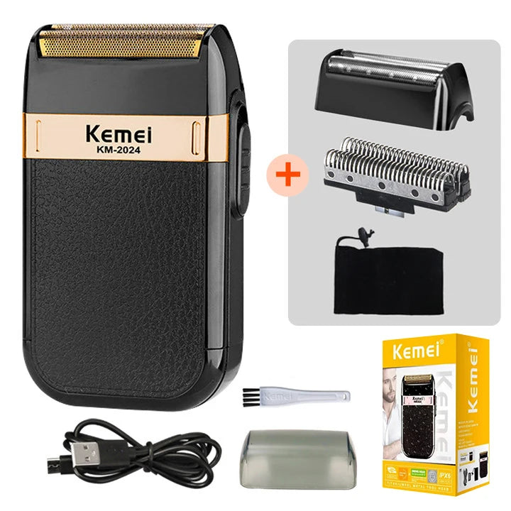 Kemei KM-2024 Electric Shaver for Men Twin Blade Reciprocating Cordless Razor USB Rechargeable Shaving Machine Barber Trimmer