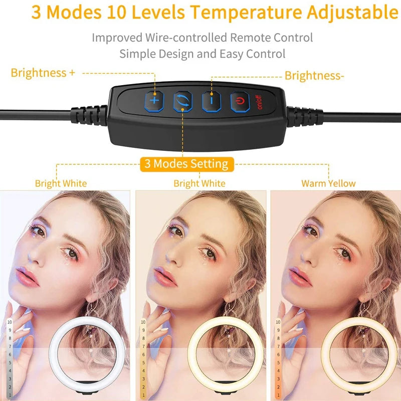 LED Selfie Ring Lighting Photographic Selfie Ring Lamp USB Remote Fill light With Tripods Stand Holder For Video Live Recording