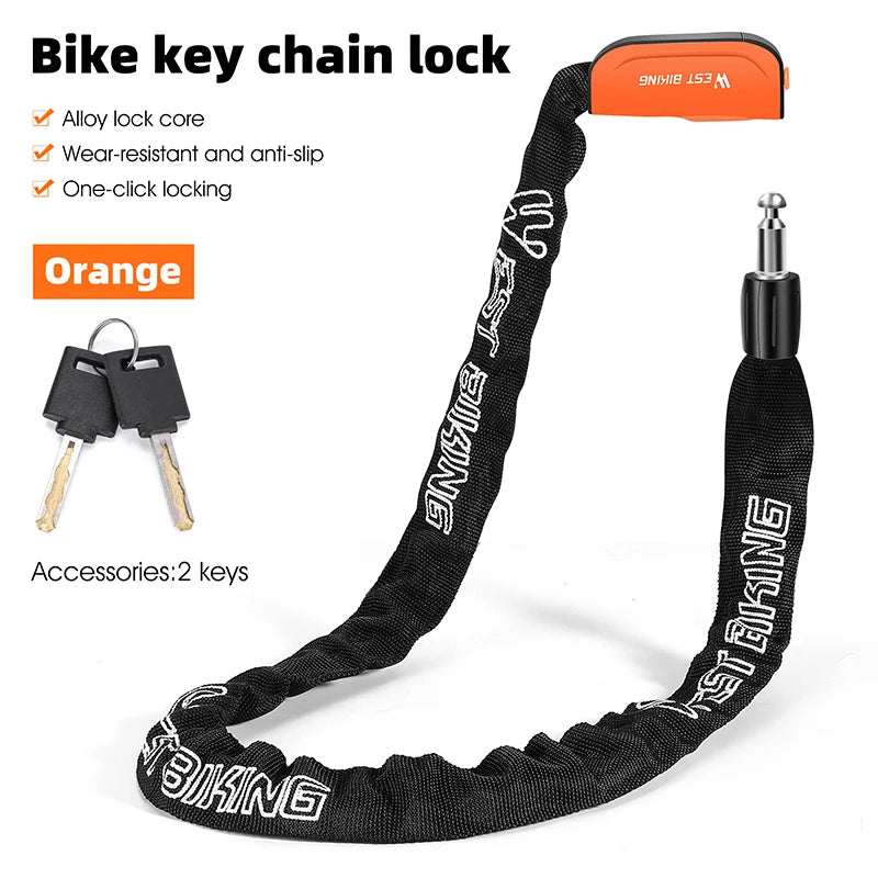 WEST BIKING Bicycle Chain Lock Anti-theft Safety Chain Lock With 2 Keys Durable Stronger E-bike Motorcycle MTB Road Bike Lock