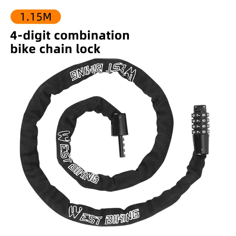 WEST BIKING Bicycle Chain Lock Anti-theft Safety Chain Lock With 2 Keys Durable Stronger E-bike Motorcycle MTB Road Bike Lock