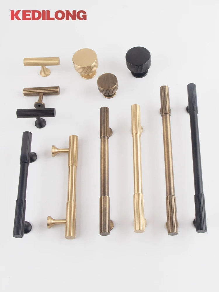 KEDLO Solid brass brushed brass long handle kitchen cabinet antique brass Pull drawer T-handle