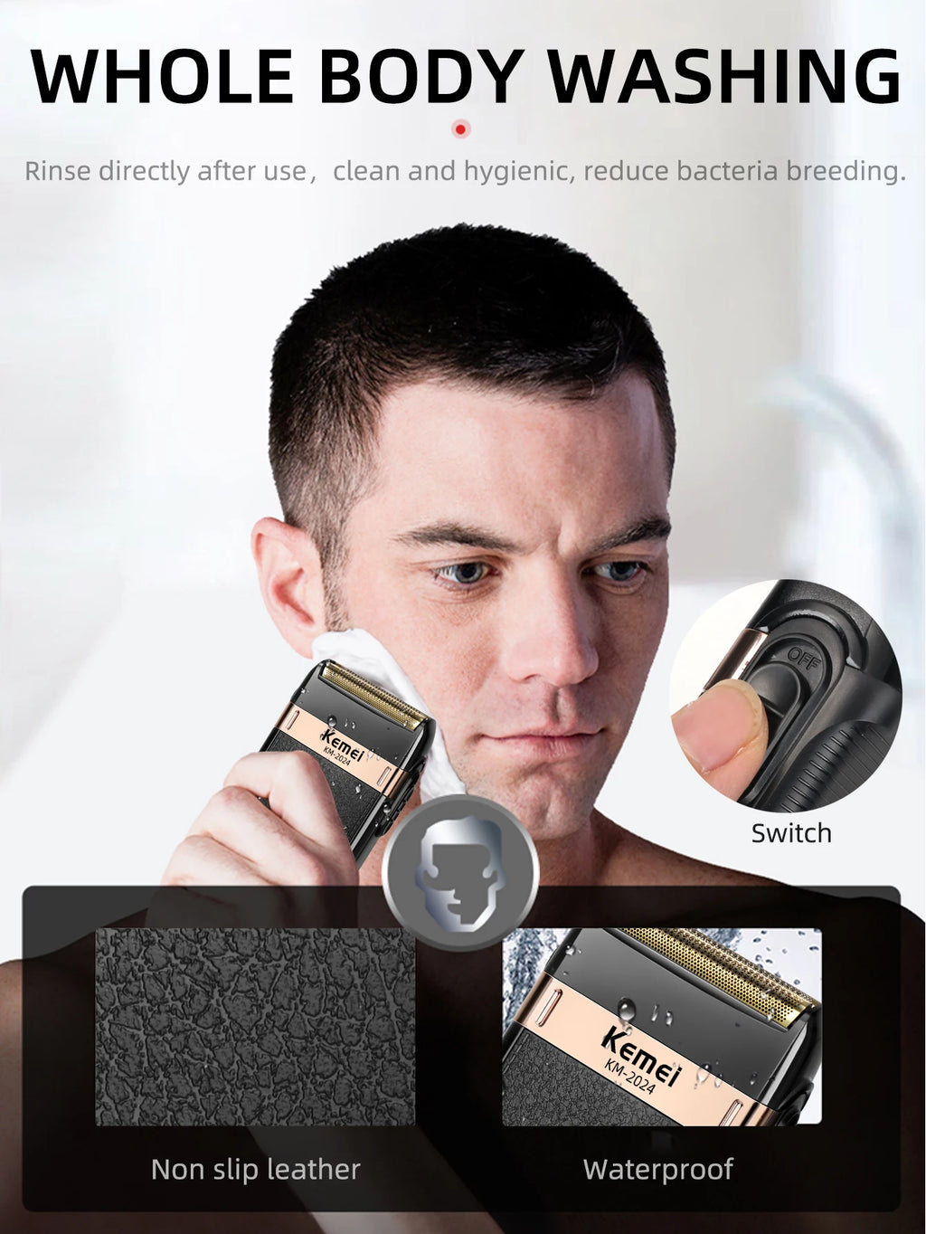Kemei KM-2024 Electric Shaver for Men Twin Blade Reciprocating Cordless Razor USB Rechargeable Shaving Machine Barber Trimmer