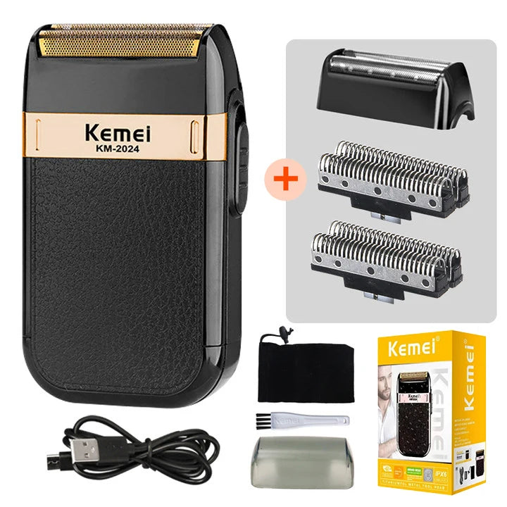 Kemei KM-2024 Electric Shaver for Men Twin Blade Reciprocating Cordless Razor USB Rechargeable Shaving Machine Barber Trimmer
