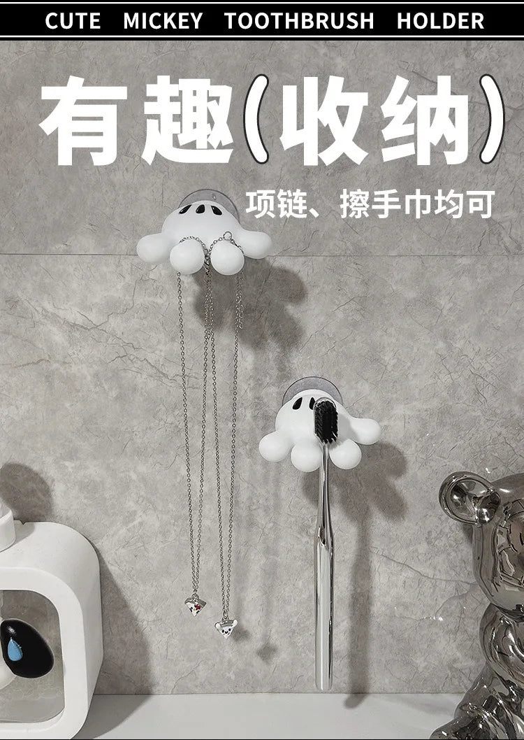 Herocross Mickey Cartoon Palm Suction Cup Bathroom Moisture-Proof Toothbrush Towel Rack Multifunctional Data Cable Storage Hook