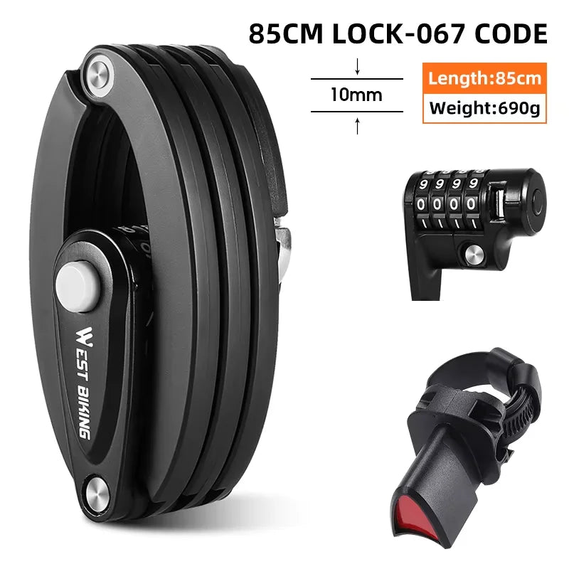 WEST BIKING Bike Foldable Password Lock Anti-theft E-Bike Chain MTB Padlock Motorcycle Safety Portable Locks Bicycle Accessories