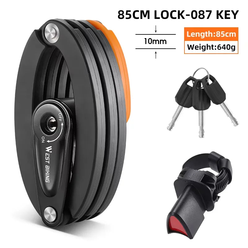 WEST BIKING Bike Foldable Password Lock Anti-theft E-Bike Chain MTB Padlock Motorcycle Safety Portable Locks Bicycle Accessories