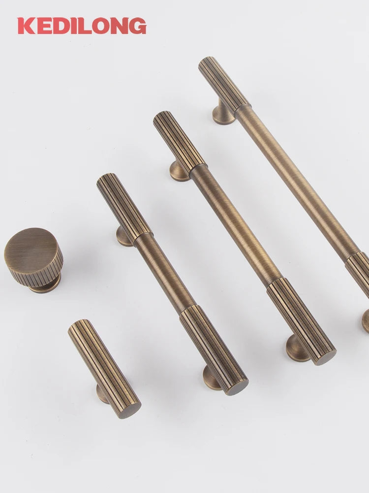 KEDLO Solid brass brushed brass long handle kitchen cabinet antique brass Pull drawer T-handle
