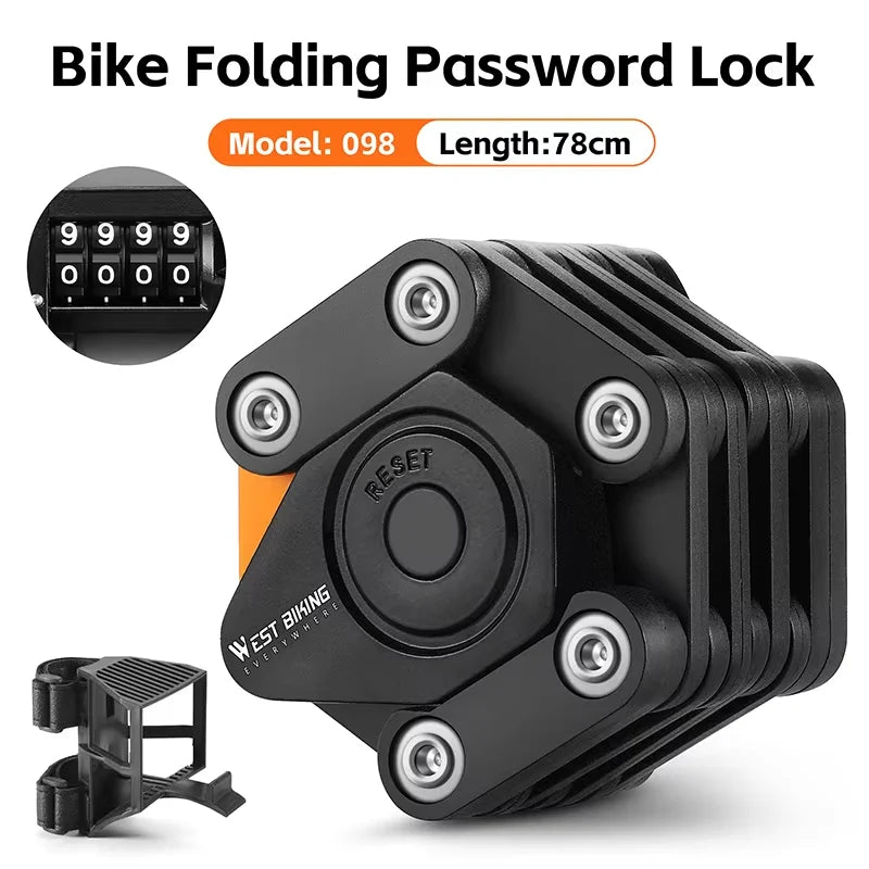WEST BIKING Bike Foldable Password Lock Anti-theft E-Bike Chain MTB Padlock Motorcycle Safety Portable Locks Bicycle Accessories