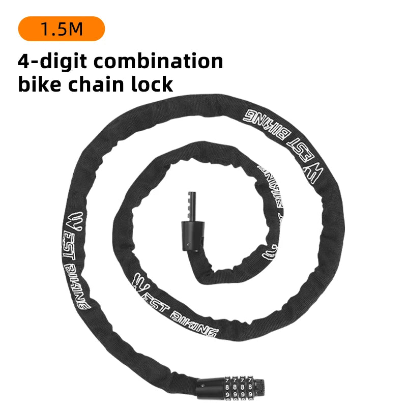 WEST BIKING Bicycle Chain Lock Anti-theft Safety Chain Lock With 2 Keys Durable Stronger E-bike Motorcycle MTB Road Bike Lock