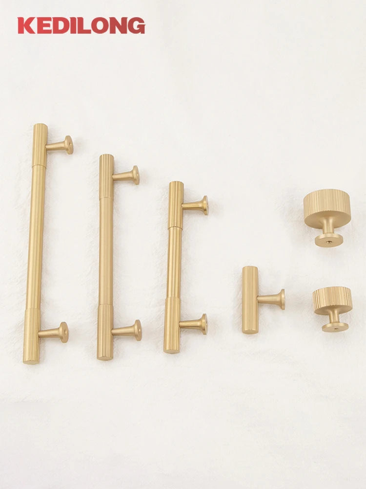 KEDLO Solid brass brushed brass long handle kitchen cabinet antique brass Pull drawer T-handle