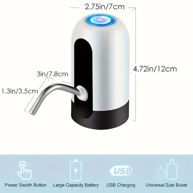 1Pc USB Rechargeable Electric Water Bottle Pump Automatic Drinking Water Dispenser with Power Switch Portable for Camping
