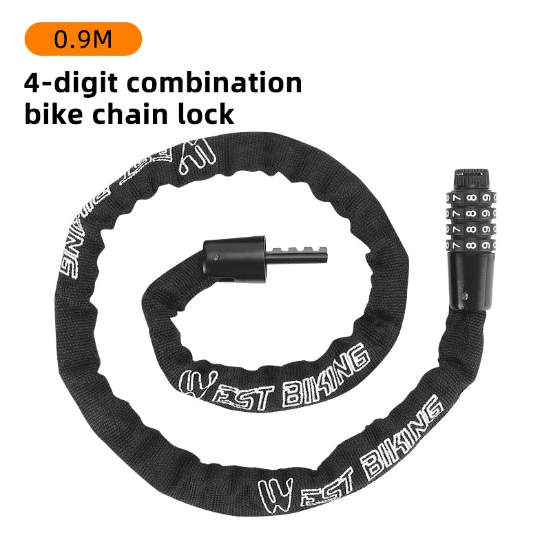 WEST BIKING Bicycle Chain Lock Anti-theft Safety Chain Lock With 2 Keys Durable Stronger E-bike Motorcycle MTB Road Bike Lock