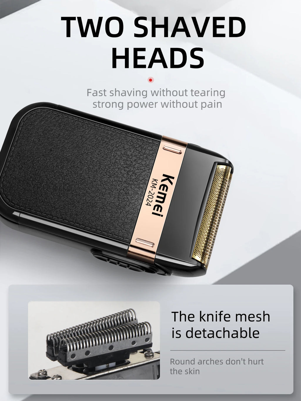 Kemei KM-2024 Electric Shaver for Men Twin Blade Reciprocating Cordless Razor USB Rechargeable Shaving Machine Barber Trimmer