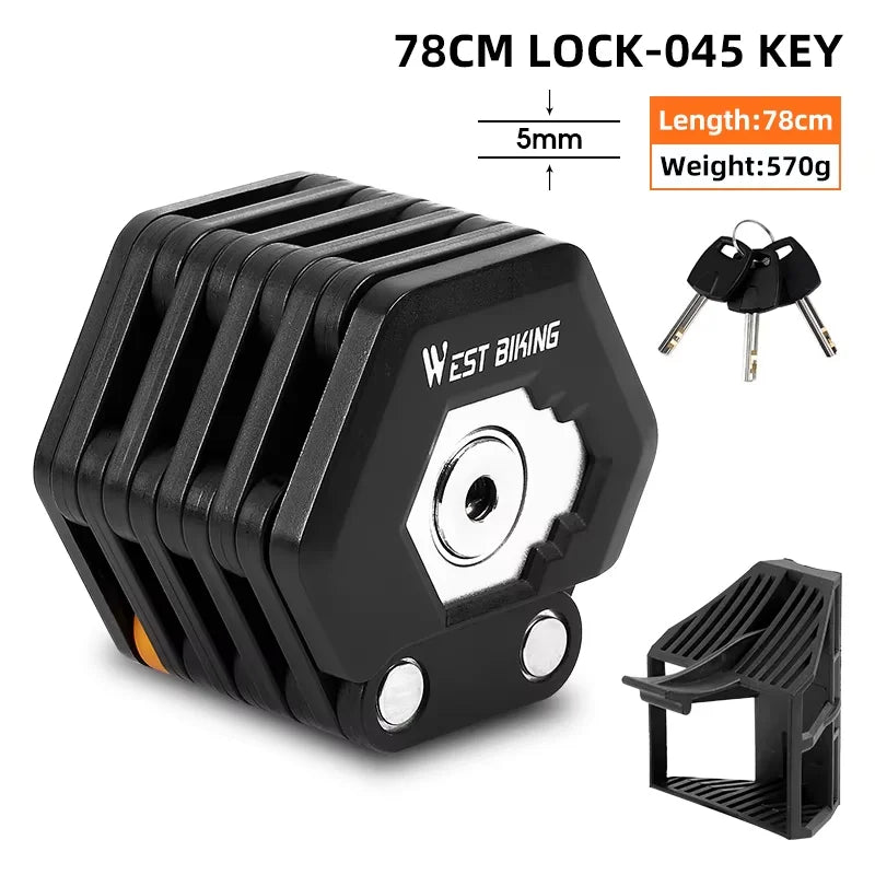 WEST BIKING Bike Foldable Password Lock Anti-theft E-Bike Chain MTB Padlock Motorcycle Safety Portable Locks Bicycle Accessories